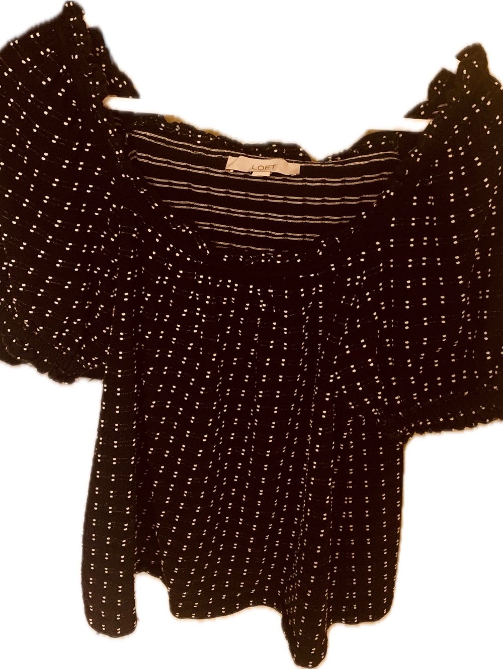 LOFT Black Blouse with White Grid Dot